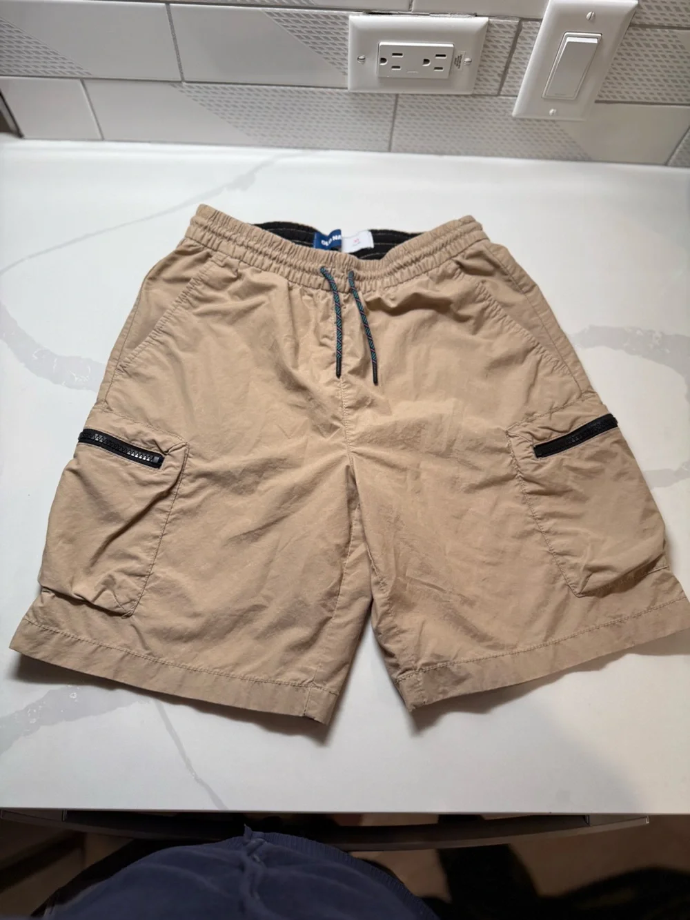 Old Navy Tan Cargo Shorts with Black Zippers